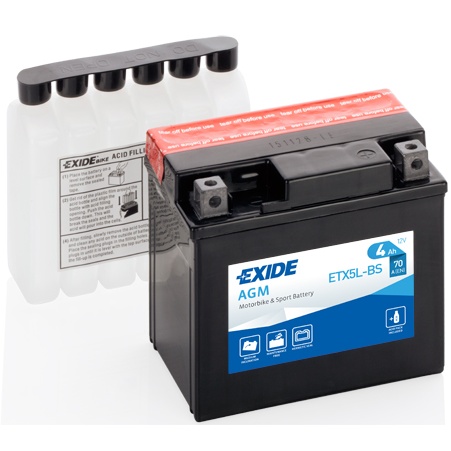 Baterie Moto Exide AGM Motorbike & Sport Battery 4Ah 70A 12V ETX5L-BS